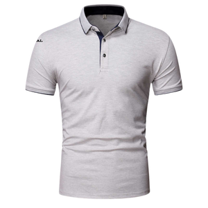 Men's <b>Navy</b> Blue Short Sleeve Polo Shirt With Red Contrast Trim Regular Fit Casual Knitted Solid Color - Product Image 4