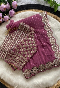 Sari de Rayón Georgette Reversible con Bordado Decorativo, Sin Arrugas, para Fiestas de Otoño, Estilo Bollywood - Product Image 4