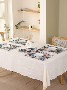 Hot Selling Traditional Woven Navy <b>Blue</b> Floral Cotton Polyester Table <b>Placemat</b>-Luxury Heat Resistant Machine Washable Home - Product Image 2