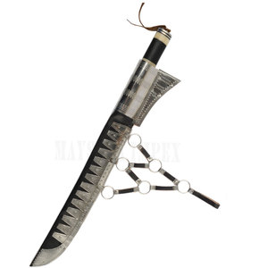 Cuchillo Vikingo Seax Long Sax con Hoja de Acero de Damasco y Mango de Madera y Hueso - Product Image 2