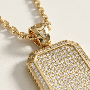 RAAMAA Pendentif Unisexe Personnalisé avec Diamant Taillé Brillant Pavé et Encastrement Plaqué Or 18K, Diamant de Laboratoire, Style Hiphop pour Fête - Product Image 2