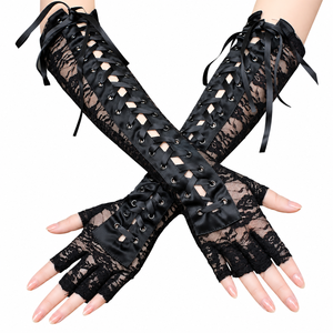 Gants d'hiver noirs élégants en polyester/nylon, longueur poignet, avec ruban et lacets, séchage rapide, haute qualité, logo personnalisé - Product Image 5