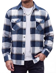 Custom <b>Men</b> <b>Flannel</b> <b>Shirt</b> Long Sleeve Plaid Button Down Shacket OEM Bulk Wholesale - Product Image 1
