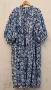 Vestido MIDI de Algodón con Estampado Floral, Cuello Redondo, Mangas Abullonadas de Tres Cuartos, Corte Holgado, con Bolsillos, para Uso Diario, Bordado - Product Image 4