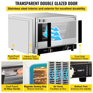 Forno a Convezione Commerciale da 47L/43Qt, Mezza Dimensione, 1600W, 4 Ripiani, con Porta Frontale in Vetro, Forno da Banco per Hotel - Product Image 5