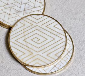 Sous-verre rond moderne en céramique avec bord doré, résistant à la chaleur, pour la décoration de la maison, de la table basse, style unique et attrayant - Product Image 4