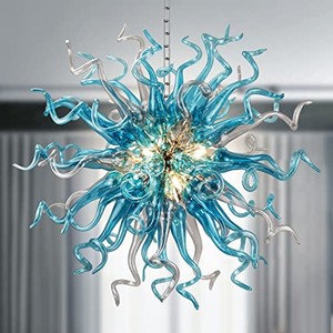 Aqdus Saleem Hand-blown Glass Eco-friendly Durable Rectangular Pendant Chandelier Turquoise-Artistic Sculptural Home Decoration - Product Image 1
