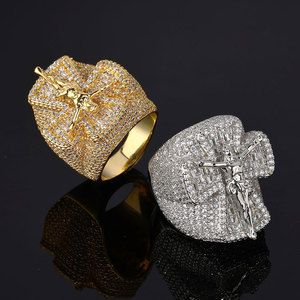 Mens Lab--Grown Diamond 925 <b>Silver</b> Crucifix <b>Cross</b> <b>Ring</b> Iced Out Religious Statement <b>Ring</b> - Product Image 1