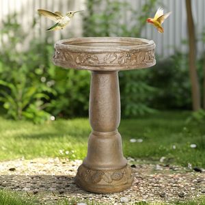 Bain d'oiseaux classique d'extérieur en béton de 23,8 po de hauteur pour la décoration de jardin, idéal pour la terrasse ou la cour arrière, parfait pour l'observation des oiseaux - Product Image 3