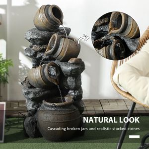 28.3 fontana decorativa per esterni solare con vasetti a cascata in resina a 4 livelli e luci a LED con pietre impilate - Product Image 6