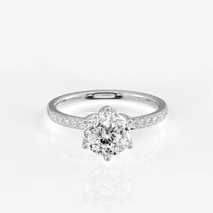 Bague de fiançailles en diamant de laboratoire taille ronde 1,20 carat, or jaune 14K, pavé 6 griffes, solitaire taille portugaise, bague de mariage - Product Image 3