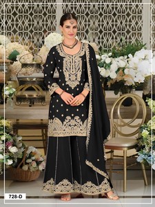 Traje Chinon Semisellado de Dhwaja Export con Bordado y Lentejuelas, Estilo Moderno para Bodas y Fiestas - Product Image 3