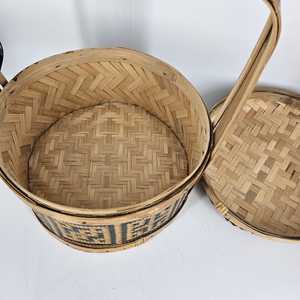 Cesta de Bambú Tejida a Mano con Tapa y Asa, Diseño Geométrico Negro, Cesta de Almacenamiento Ecológica - Product Image 6