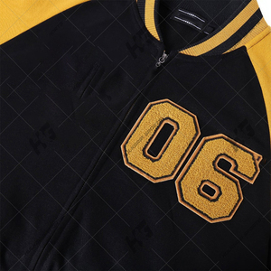 เสื้อแจ็คเก็ต Letterman Varsity แบบ Unisex สีดำและเหลือง คอวี ผ้าวูล/วิสโคส ซับในไนลอน โลโก้ด้านหน้า ระบายอากาศได้ดี แห้งเร็ว เหมาะสำหรับฤดูหนาว - Product Image 5