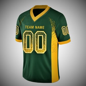 Custom Green Yellow <b>Football</b> Jersey V Neck Short 100% Polyester Sports Uniform Shirt Team Name Number <b>Print</b> for Practice Match - Product Image 1