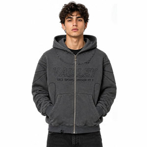 Sudadera con capucha y cremallera Valley Embossed unisex, de algodón French Terry, estilo oversize, informal, para otoño, con diseño de bolsillo frontal con logo. - Product Image 6