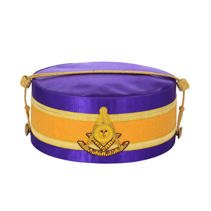 <b>Purple</b> Backing Premium Past Master Blue Lodge Crown Cap <b>Purple</b> Gold Ceremonial <b>Hat</b> with Embroidered Sun Emblem Square & Compass - Product Image 1