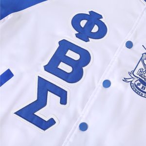 เสื้อแจ็คเก็ตบอมเบอร์ผ้าซาตินสีขาว Phi Beta Sigma สำหรับผู้ชาย สวมใส่สบาย ผ้าคุณภาพพรีเมียม เสื้อผ้าสำหรับสมาคมพี่น้องชาวกรีก เสื้อคลุมลำลอง - Product Image 5