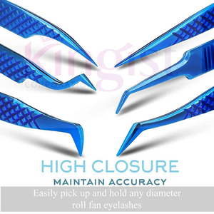 Custom Individual BlUE Stainless Steel Professional <b>Precision</b> Anti-Static Eyelash Extension Tweezers Private Label Pointed Set - Product Image 4