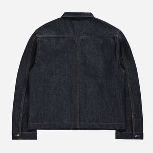 Veste en jean bleu foncé pour homme, style workwear, col rabattu, simple boutonnage, longueur standard, 100 % coton, finition délavée - Product Image 6