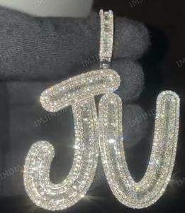 Colgante de Dos Letras con Incrustaciones de Diamantes, Colgante Personalizado con la Letra JU para Ella, Moissanita Real VVS1 D, Colgante Hip Hop Personalizado - Product Image 5