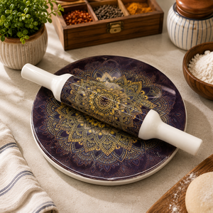 Falah International Chakla Belan Wooden <b>Rolling</b> Board Dough Preparation Tool Commercial Bakery Kitchen Accessories Chakla Belan - Product Image 5