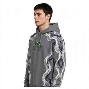Sweat à capuche unisexe NEXTEX Smoke Wave gris et blanc en molleton de coton doux avec imprimé graphique - Product Image 4