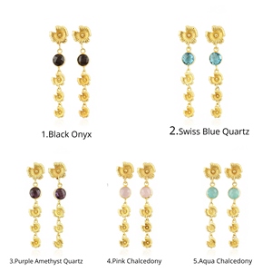 18k Gold Plated Round Cut Hydro Quartz Chalcedony Gemstone Earring Flower <b>Drop</b> Elegant Statement Fashion Earrings For Women - Product Image 1