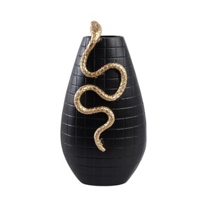 Vase Art Déco Noir en Ambre avec Motif Serpent Doré 18x10x6 Pouces Décoration de Table Faite à la Main - Product Image 6