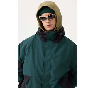 Ensemble de Combinaison de Ski Unisexe Personnalisé Imperméable Coupe-Vent Veste et Pantalon Cargo Bicolore Vert et Noir Combinaison de Snowboard avec Capuche - Product Image 6