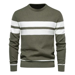 Pulls à capuche pour hommes de qualité supérieure, en molleton doux, coupe oversize, avec logo personnalisé OEM, pour commandes en gros, pull tricoté rayé bleu pour hommes - Product Image 4