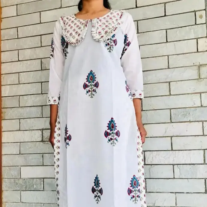 Yeni varış kadın etnik düz Kurti pantolon 2 parça muhteşem kurti set güzel Reyon pamuk el bloğu çiçek baskılı