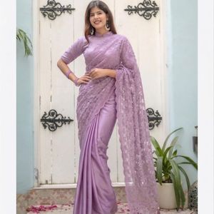 Sari de seda bordado elegante y de primera calidad con encaje floral y blusa a juego, precio al por mayor por Royal Export - Product Image 3