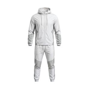 White Textured Stitching Hooded Full Zip Breathable Blank <b>Tracksuit</b> Breathable Jacket Pants Combo Lightweight <b>Tracksuits</b> - Product Image 2