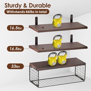 2-in-1 galleggianti a parete cestello di stoccaggio scaffali in legno per bagno camera da letto soggiorno cucina ufficio decorazione della parete piante - Product Image 3