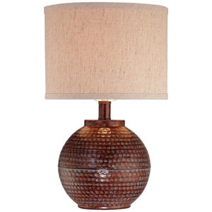 Modern Hammered Metal Table <b>Lamp</b> Antique Bronze Finish Base With Black Fabric <b>Shade</b> Gold Interior Bedside Desk Light Accent - Product Image 2