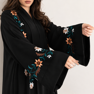 Luxury <b>Black</b> Floral Embroidered Abaya for Women Premium Modest Wear Open Front Arabic Dubai <b>Kaftan</b> Abaya - Product Image 4