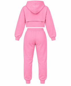 Custom Women’s <b>Pink</b> 2 Piece Tracksuit Set Cropped <b>Hoodie</b> & Jogger Pants Wholesale Casual Sportswear Manufacturer - Product Image 2