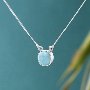 Collier pendentif en argent sterling 925 avec amazonite naturelle, fait main, cabochon, bijou en cristal de guérison - Product Image 3