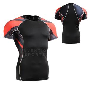 Chemise de Compression à demi-manches pour hommes, couleur noire unie, personnalisée, protection contre les raie, pour Fitness - Product Image 6