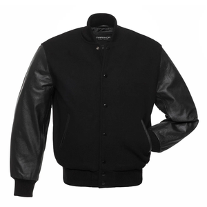 Chaqueta Varsity Negra y Gris para Hombre, Cuello Camisero, Corte Regular, Material de Poliéster, Estilo Casual para Otoño, Cierre con Botones - Product Image 2