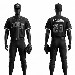 Uniforme de baseball personnalisé à rayures noires, maille polyester 180 GSM, logo en twill sublimé, ensemble d'équipe - Product Image 1