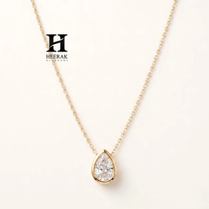 <b>Solid</b> 18K Yellow <b>Gold</b> Pear Shape Diamond Necklace with Halo Lab Created Diamond <b>Pendant</b> Custom Jewelry OEM/ODM Factory - Product Image 1
