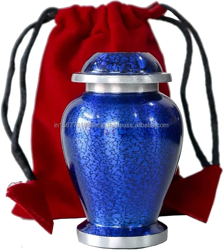 Aluminum Mini Cremation Urn for Human Ashes Adult Marble Blue Mini Keepsake Funeral Urn with Velvet Bag