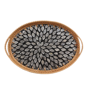 High-grade Handmade Rattan Colorful Shell Round Storage <b>Tray</b> Home Living Room Light Luxury Picnic Fruit <b>Basket</b> Restaurant <b>Tray</b> - Product Image 4