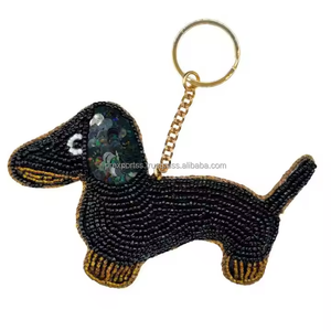 Handmade Beaded Dog Keychain Dachshund Shape Seed Bead Embroidery Black Pet Charm Animal Key Ring <b>Cute</b> Fashion Pendant Gift Item - Product Image 1