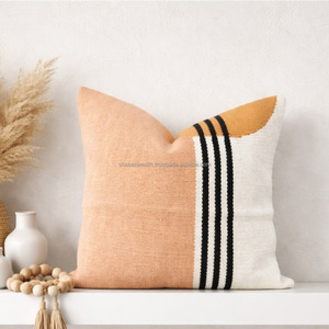 Yellow Handwoven 20x20 Custom Size Cushion cover Square Handloom Washable Striped Zipper Bed Decor Woven Pillowshams - Product Image 5