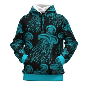 Sudadera con Capucha para Hombre, Estampado de Medusas, Negro y Verde Azulado, Sublimación, Informal, para Primavera, Corte Regular, Tejido de Poliéster - Product Image 1