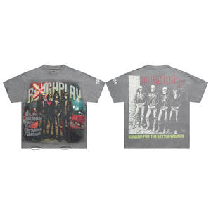 เสื้อยืดสไตล์วินเทจสำหรับผู้ชาย พิมพ์ลายดิจิทัล ทรงบ็อกซี่ฟิต ผ้าฝ้าย 100% ลุควินเทจแบบทำสีซีดด้วยกรด  ลายอนิเมะ - Product Image 3