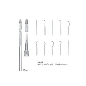 Juego de 10 puntas (Fig. 00-8) + 1 mango en bolsa |   Instrumentos de Extracción Dental de Acero Inoxidable |   Certificado CE - Product Image 1